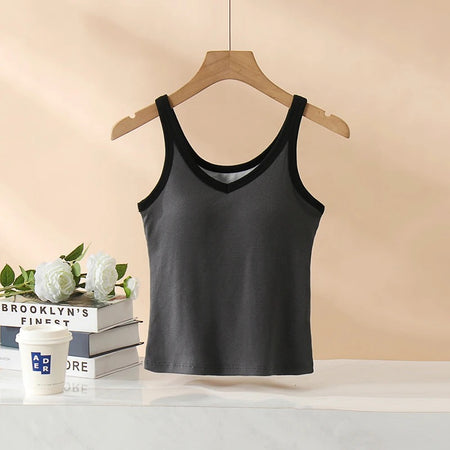 Bagatelle Tank Tops with Inbuilt Bra - hanging product shot, grey - Miss Mosa By Akanksha