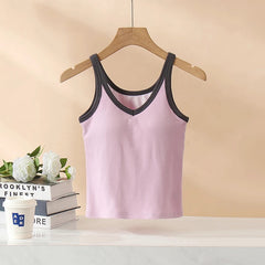 Bagatelle Tank Tops with Inbuilt Bra - hanging product shot, pink - Miss Mosa By Akanksha