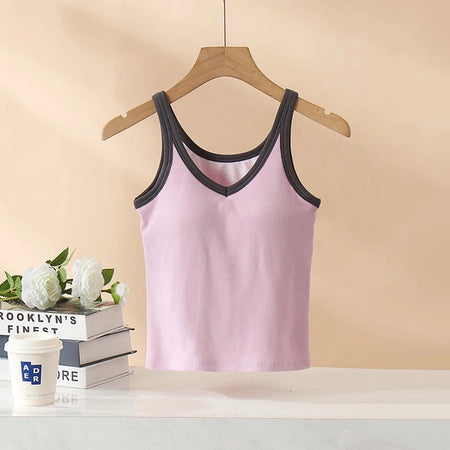 Bagatelle Tank Tops with Inbuilt Bra - hanging product shot, pink - Miss Mosa By Akanksha