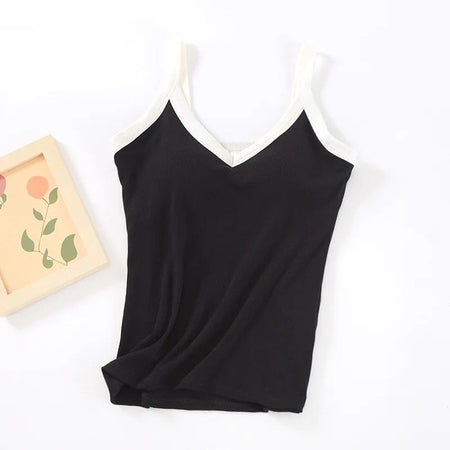Bagatelle Tank Tops with Inbuilt Bra - flat-lay product shot, black - Miss Mosa By Akanksha