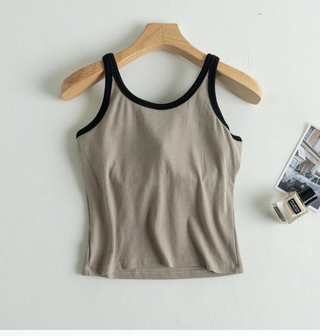 Bagatelle Tank Tops with Inbuilt Bra In Beige - front flat-lay product shot on hanger - Miss Mosa By Akanksha