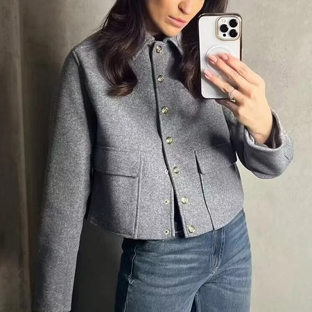 Barbella Premium Bomber Jacket - front shot on model mirror selfie, grey - Miss Mosa By Akanksha