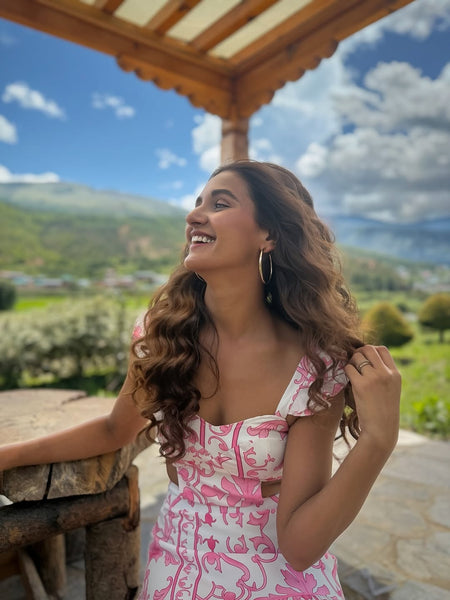 Barbera Vintage Summer Midi in Pink - lifestyle shot on model, pink - Miss Mosa By Akanksha