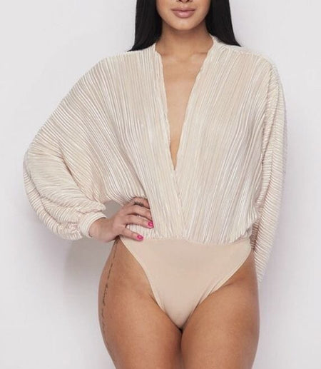 Barbero Ruched Bodysuits - front shot on model, cream - Miss Mosa By Akanksha