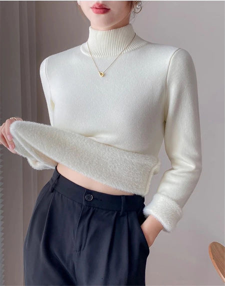 Barisa Fleece Lined Premium Sweater - front shot on model, white - Miss Mosa By Akanksha