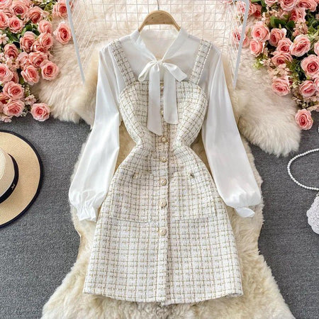 Barrow Tweed Dress - styled flat-lay shot, cream - Miss Mosa By Akanksha