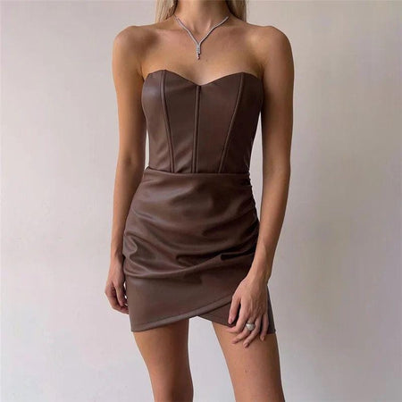 Barry Luxe PU Leather Dress in Black - front shot on model - Miss Mosa By Akanksha