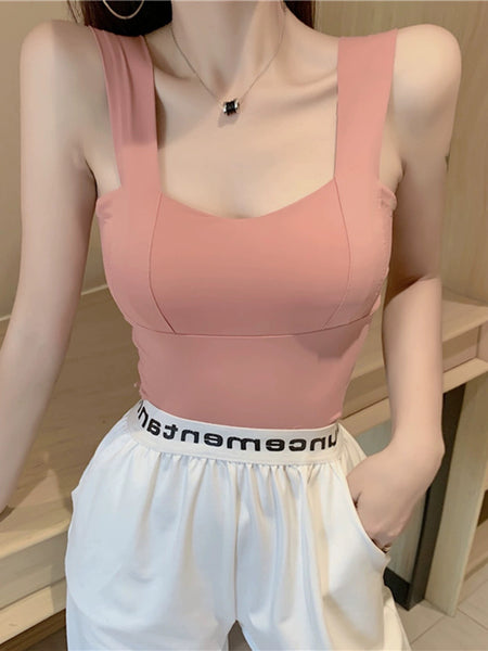 Basco Seamless Tank Tops with Inbuilt Bra - front shot on model, pink - Miss Mosa By Akanksha