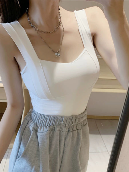 Basco Seamless Tank Tops with Inbuilt Bra - front shot on model, white - Miss Mosa By Akanksha