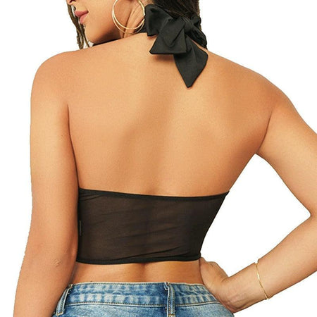 Bastian Corset Mesh Top in black - back shot on model, black - Miss Mosa By Akanksha