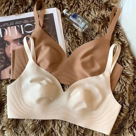 Bastos Seamless Bralettes - styled flat-lay shot, beige - Miss Mosa By Akanksha