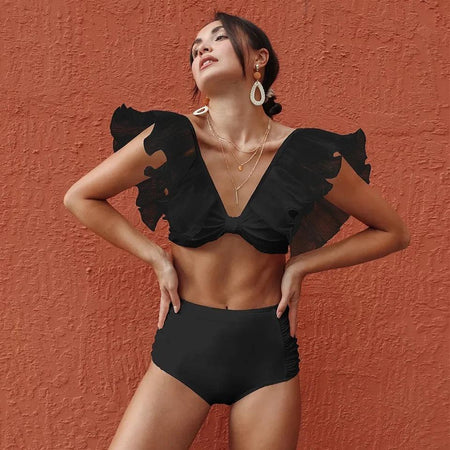 Bauble Statement Summer Bikini In Black - front shot on model, black - Miss Mosa By Akanksha