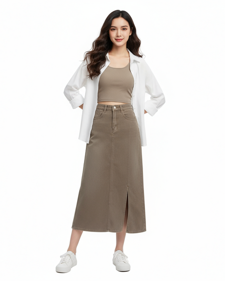 Bazooka Summer Coord Set of 3 - front shot on model, beige - Miss Mosa By Akanksha