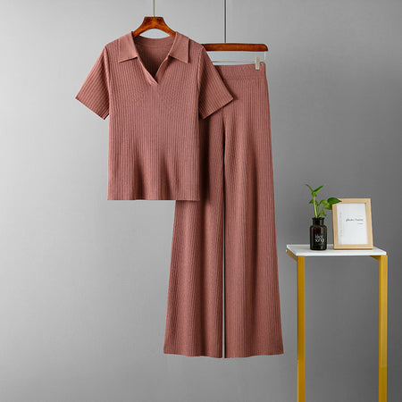 Beacon Ribbed Knit Co-ord Set In Burgundy - flat-lay product shot - Miss Mosa By Akanksha