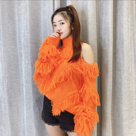 Bearer Tasseled Sweaters - front shot on model, orange - Miss Mosa By Akanksha