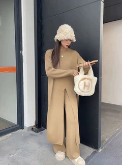 Beccy Statement Winter Coord Set- Tracksuit - full-length front shot on model outdoors, camel - Miss Mosa By Akanksha