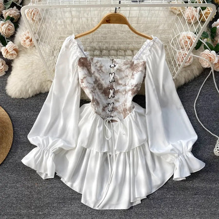 Beemer Statement Laceup Dress - front shot on hanger, white - Miss Mosa By Akanksha
