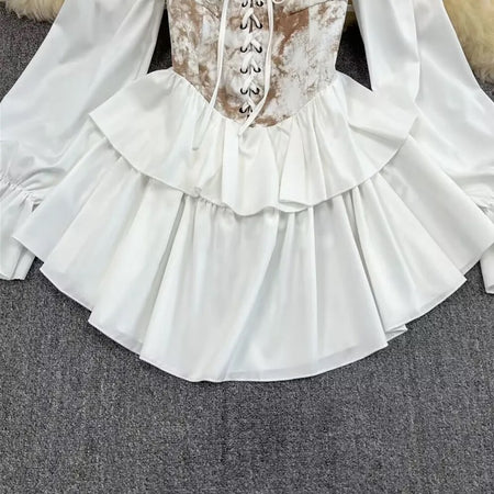 Beemer Statement Laceup Dress - close-up of laceup corset, white - Miss Mosa By Akanksha