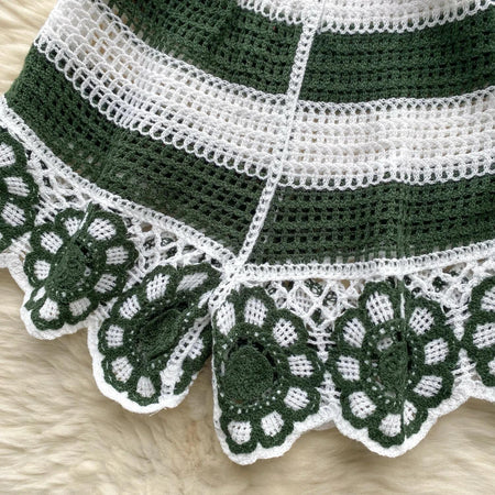 Belia 2 Piece Coord Set-Resortwear In Green - close-up of the crochet shorts floral hem detail - Miss Mosa By Akanksha