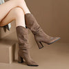 Bella Block Suede Boots - Brown / 36