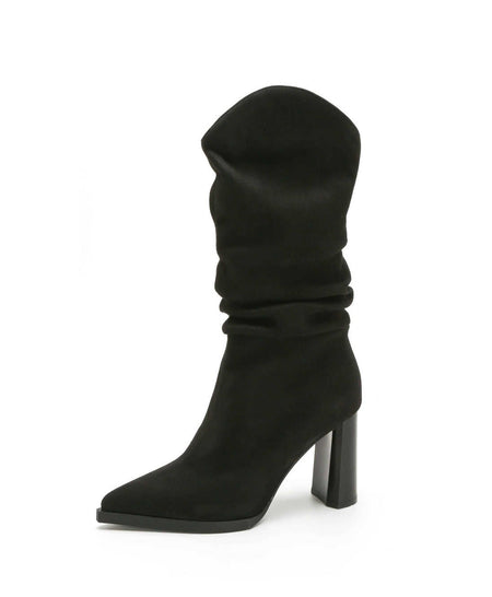 Bella Block Suede Boots - side product shot, black - Miss Mosa By Akanksha