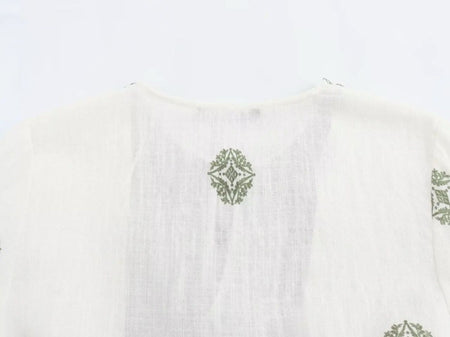 Bella Cotton Summer Top In Off-White - close-up of back print detail - Miss Mosa By Akanksha