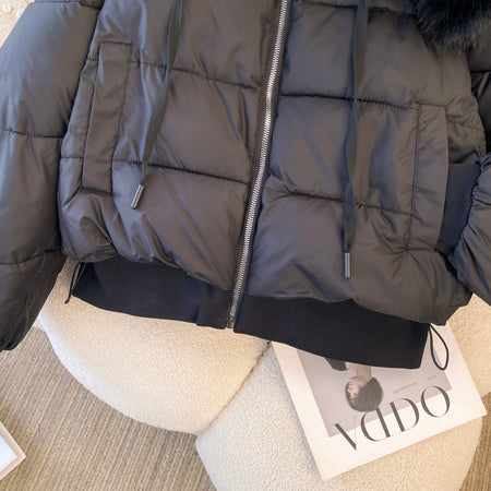 Bellamy Warm Parka Jacket with Fur - flat-lay shot with fur hood, brown - Miss Mosa By Akanksha