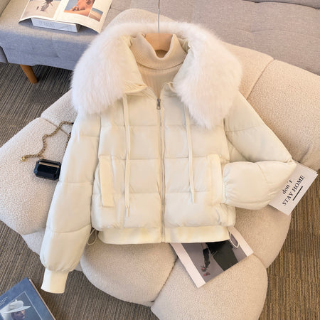 Bellamy Warm Parka Jacket with Fur - back shot with fur hood flat-lay, cream - Miss Mosa By Akanksha