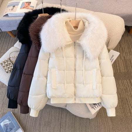 Bellamy Warm Parka Jacket with Fur - flat-lay shot with fur hood, cream - Miss Mosa By Akanksha