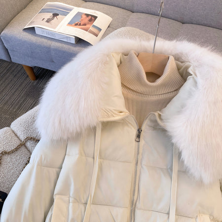 Bellamy Warm Parka Jacket with Fur - close-up of fur hood and collar, cream - Miss Mosa By Akanksha