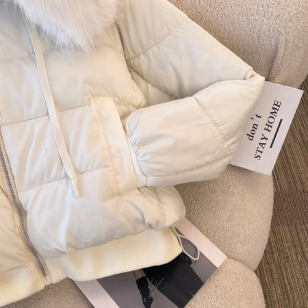 Bellamy Warm Parka Jacket with Fur - close-up of pocket and cuff, cream - Miss Mosa By Akanksha