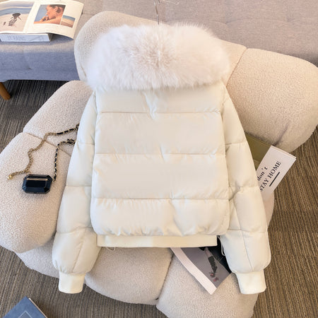 Bellamy Warm Parka Jacket with Fur - back shot with fur hood flat-lay, cream - Miss Mosa By Akanksha