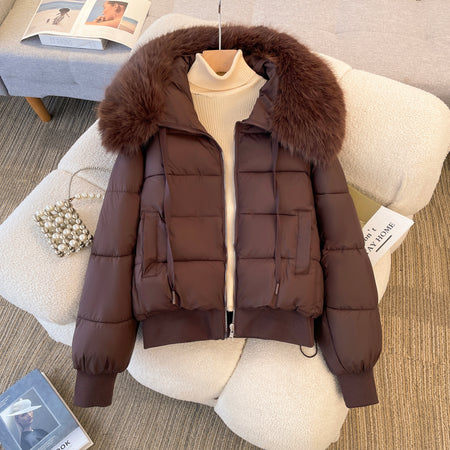 Bellamy Warm Parka Jacket with Fur - flat-lay shot with fur hood, brown - Miss Mosa By Akanksha