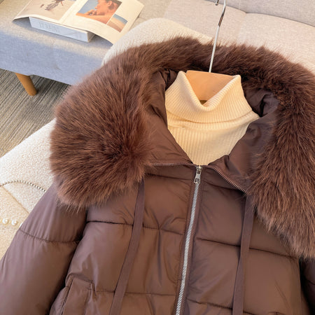 Bellamy Warm Parka Jacket with Fur - close-up of fur hood and collar, brown - Miss Mosa By Akanksha