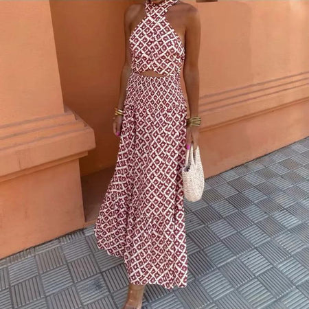 Bellara Printed Summer Coord Set In Rust - front shot on model - Miss Mosa By Akanksha