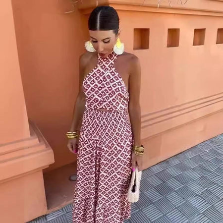 Bellara Printed Summer Coord Set In Rust - front shot on model - Miss Mosa By Akanksha