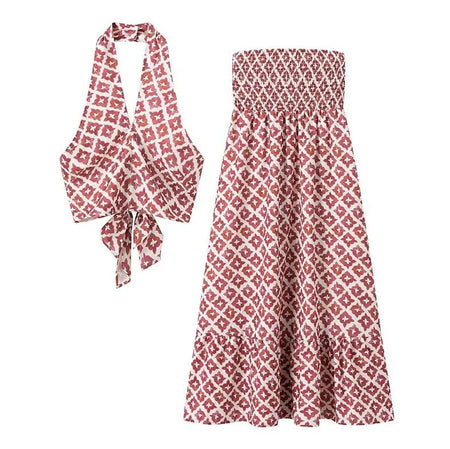 Bellara Printed Summer Coord Set In Rust - flat-lay product shot of top and skirt - Miss Mosa By Akanksha