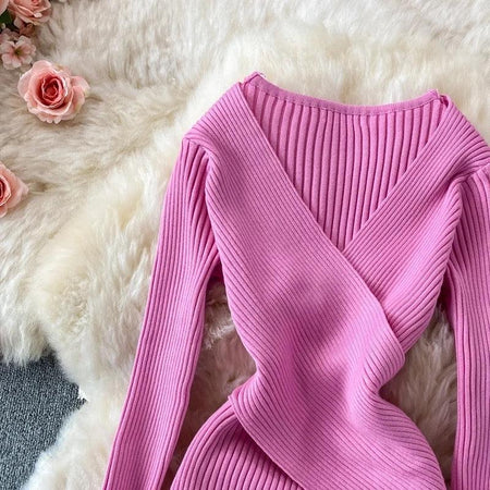 Bellery Statement Knit Dress - close-up of neckline, pink - Miss Mosa By Akanksha