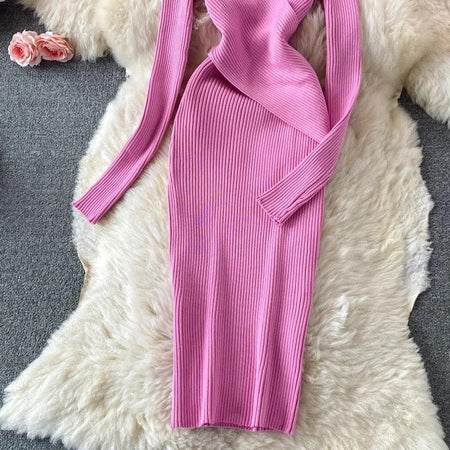Bellery Statement Knit Dress - styled flat-lay shot, pink - Miss Mosa By Akanksha