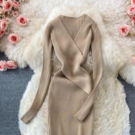 Bellery Statement Knit Dress - styled flat-lay shot, beige - Miss Mosa By Akanksha