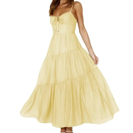 Bercie Summer Holiday Dress - full-length shot on model, yellow - Miss Mosa By Akanksha
