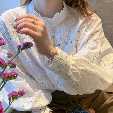 Bernard Embroidery Shirt - close-up shot, white - Miss Mosa By Akanksha