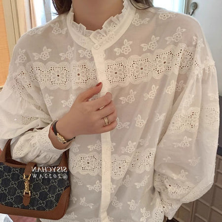 Bernard Embroidery Shirt - close-up shot, white - Miss Mosa By Akanksha