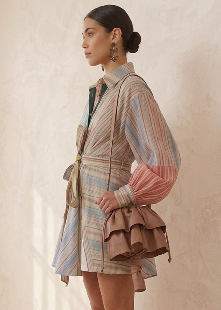 Beryl Striped Mini Dress With Top - side shot, multicolour pastel stripe - Miss Mosa By Akanksha