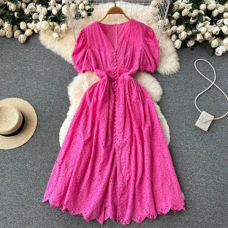 Beyza Cotton Midi Dress - styled flat-lay shot, pink - Miss Mosa By Akanksha