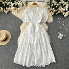 Beyza Cotton Midi Dress - styled flat-lay shot, white - Miss Mosa By Akanksha