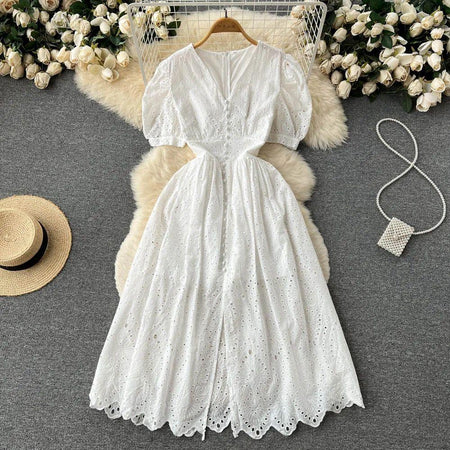 Beyza Cotton Midi Dress - styled flat-lay shot, white - Miss Mosa By Akanksha