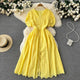 Beyza Cotton Midi Dress - styled flat-lay shot, yellow - Miss Mosa By Akanksha