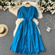 Beyza Cotton Midi Dress - styled flat-lay shot, blue - Miss Mosa By Akanksha