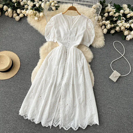 Beyza Cotton Midi Dress - styled flat-lay shot, white - Miss Mosa By Akanksha